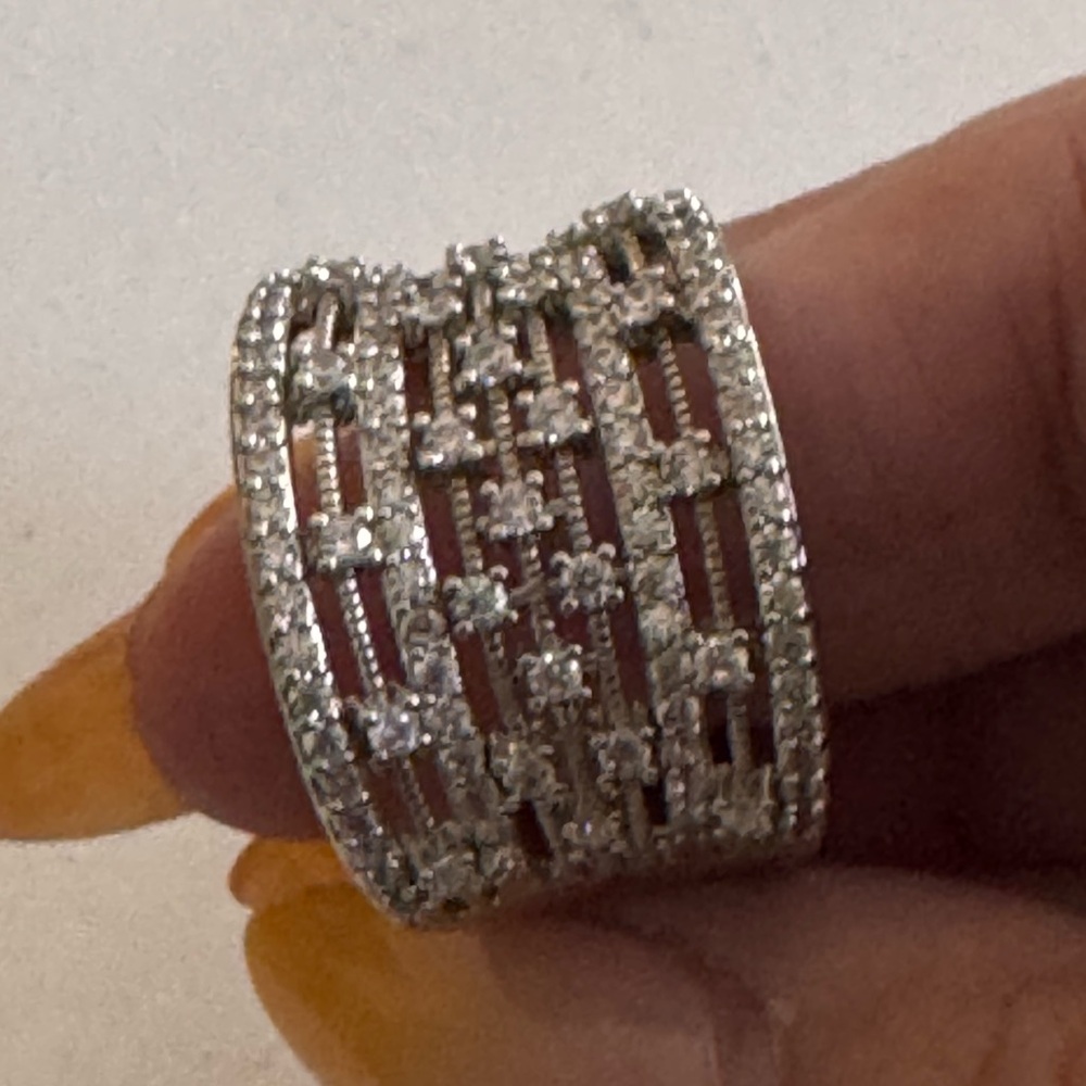 Elegant Silver Diamond Band Ring size 12